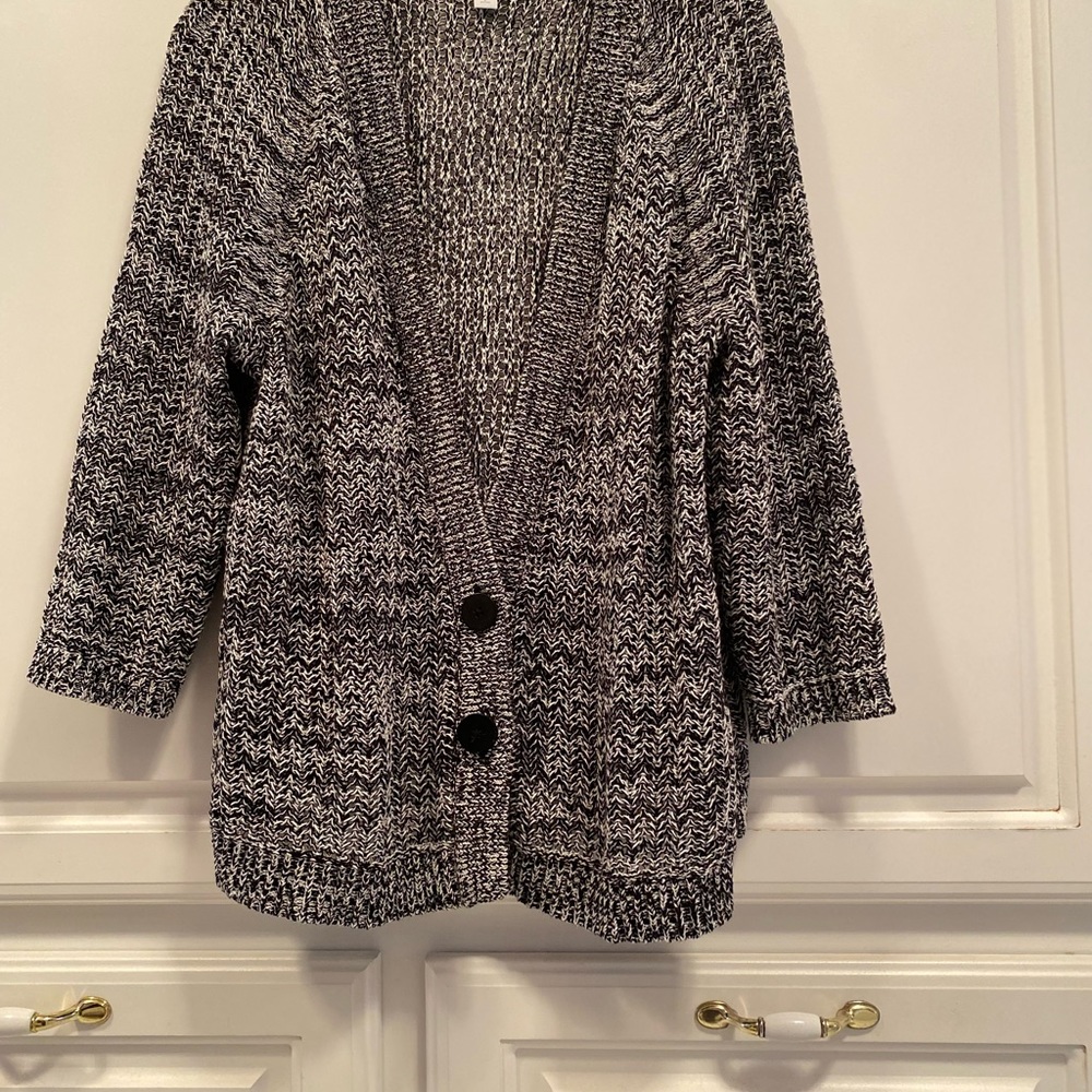 J. Jill Marled Black White Button Front Long Sleeve Cardigan Sweater Size Large